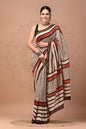 Hand Block Printed Bagru Pure Chanderi Saree with Blouse Piece