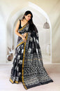 Traditional Hand Block Printed Maheshwari Silk Saree with Zari