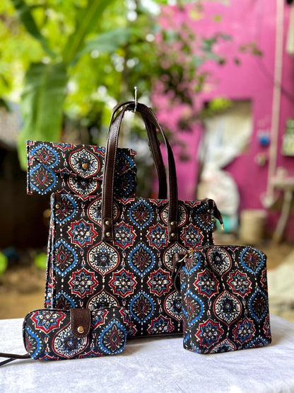 4-in-1 Combo Tote Bag Set with Hand Block Print