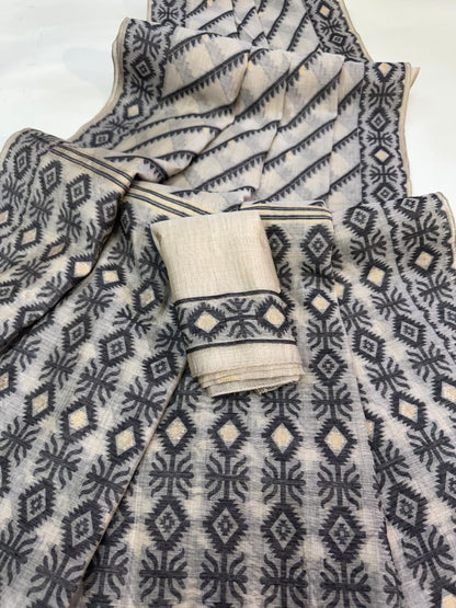 Premium Soft Mul Cotton Saree with Resham Pallu & Jamdani Border