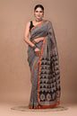 Hand Block Printed Bagru Pure Chanderi Saree with Blouse Piece