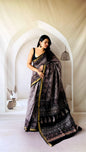 Traditional Hand Block Printed Maheshwari Silk Saree with Zari