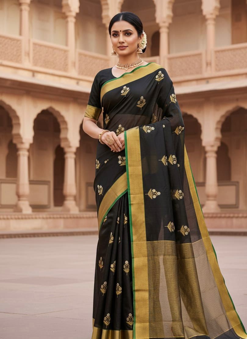 Soft Pattu Silk Saree with Meenakari Booti Work