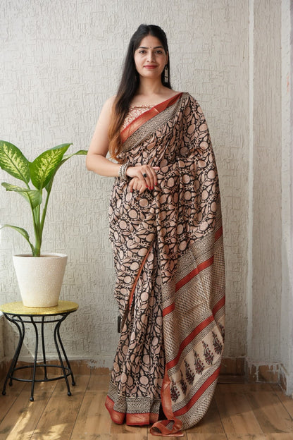 Exclusive Maheshwari Silk Saree | Hand Block & Traditional Bagru Prints