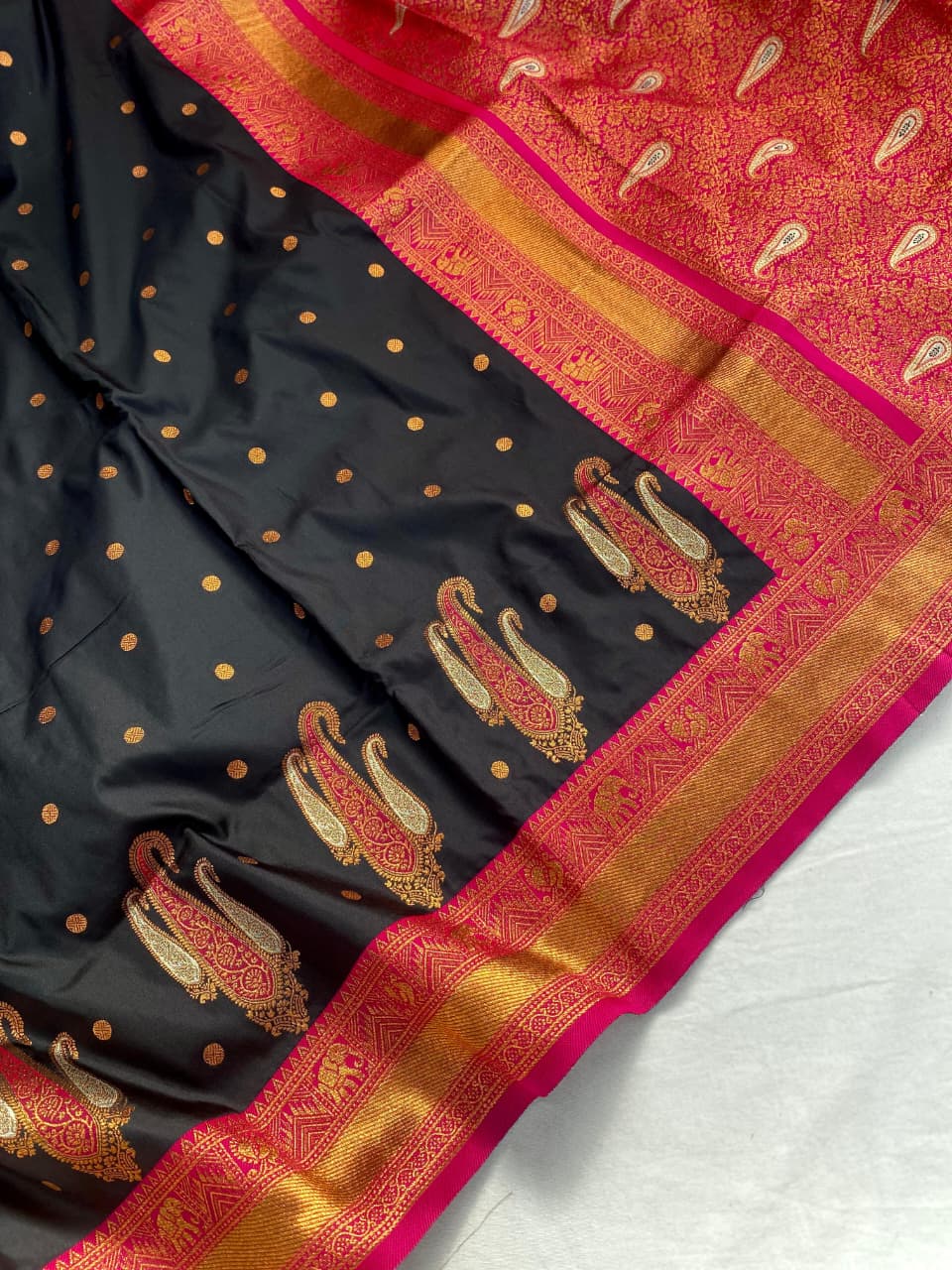 Paithani Silk Saree with Rich Contrast Weaving Pallu & Border