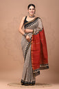 Hand Block Printed Bagru Pure Chanderi Saree with Blouse Piece