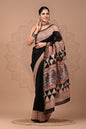 Hand Block Printed Bagru Pure Chanderi Saree with Blouse Piece