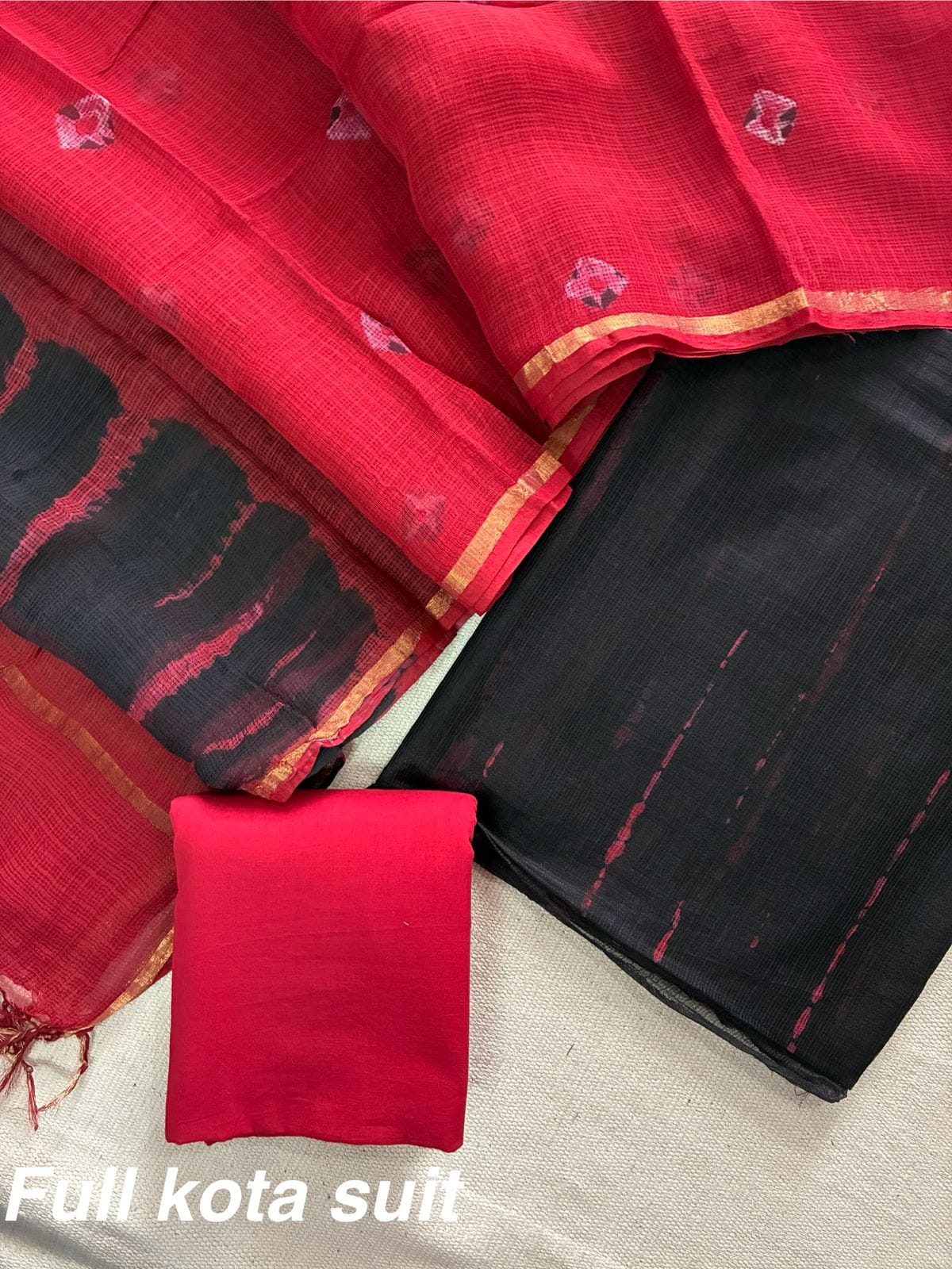 Premium Pure Full Kota Doria Suit | Hand Block Printed Silk Cotton Set