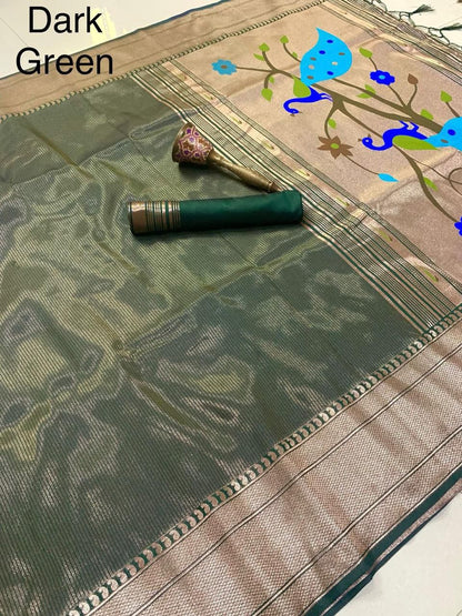 Pure Soft Zari Kanchivaram Tissue Paithani Silk Saree