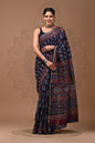 Hand Block Printed Bagru Pure Chanderi Saree with Blouse Piece