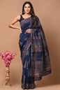 Hand Block Printed Bagru Pure Chanderi Saree with Blouse Piece