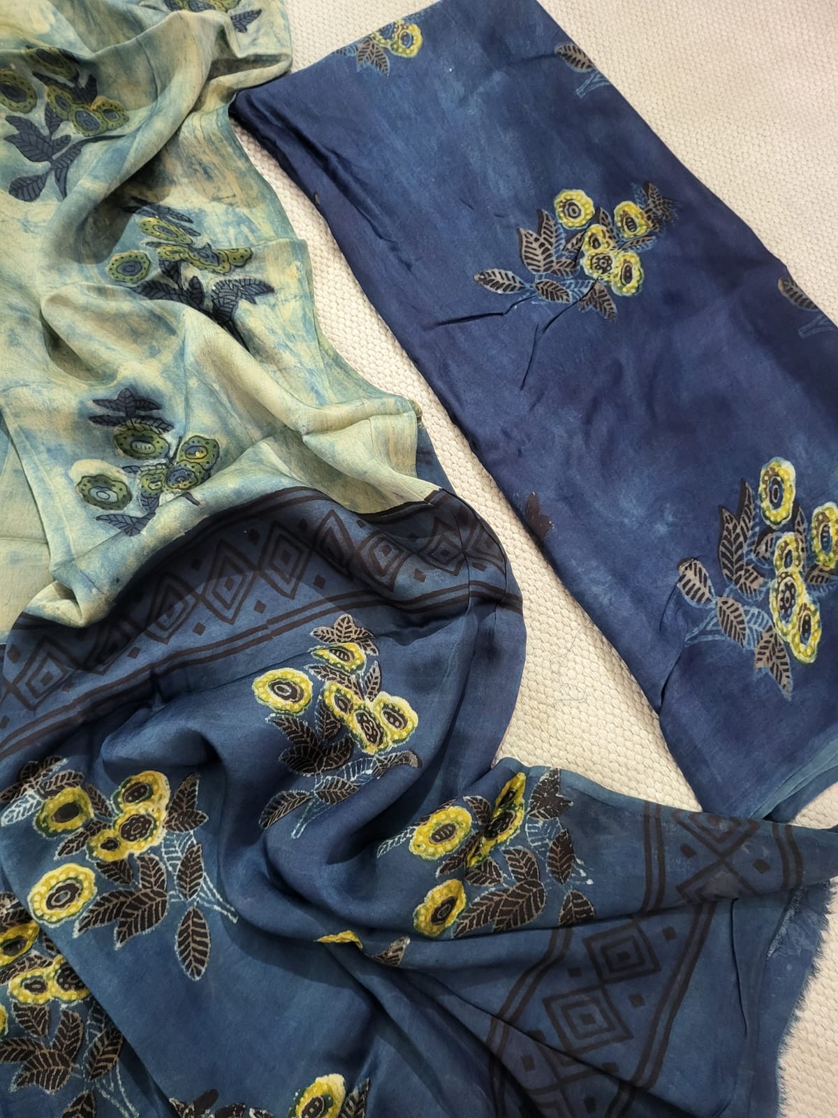 Vanaspati Natural Vegetable Dye Modal Silk Suit (Ajrakh Print)