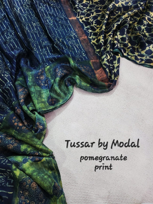 Premium Tussar by Modal Silk Saree with Vanaspati Pomegranate Print