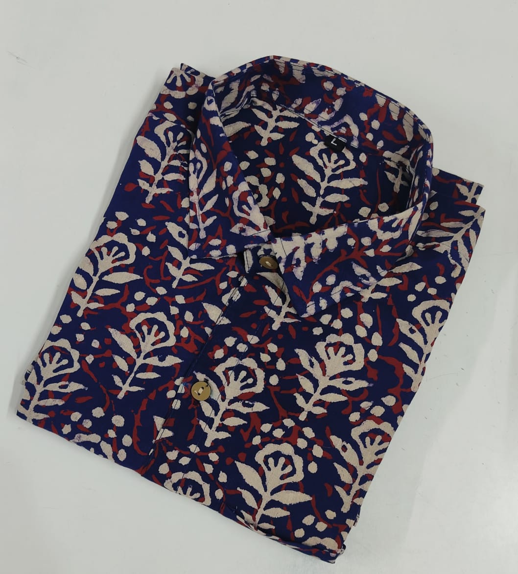 Hand Block Printed Pure Cotton Men’s Shirts – Natural Dye & Handcrafted