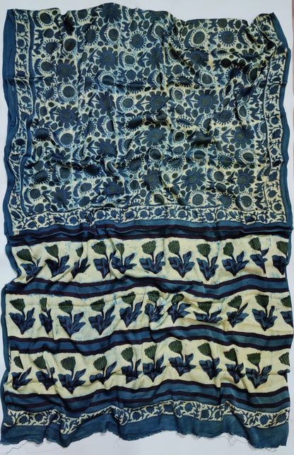 Premium Natural Ajrakh Hand Block Printed Modal Silk Saree