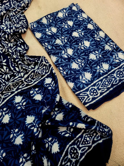 Vanaspati Natural Vegetable Dye Modal Silk Suit (Ajrakh Print)
