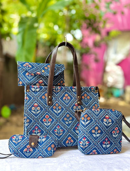 4-in-1 Combo Tote Bag Set with Hand Block Print