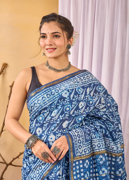 Chanderi Cotton Silk Saree | Hand Block, Dabu & Bagru Prints