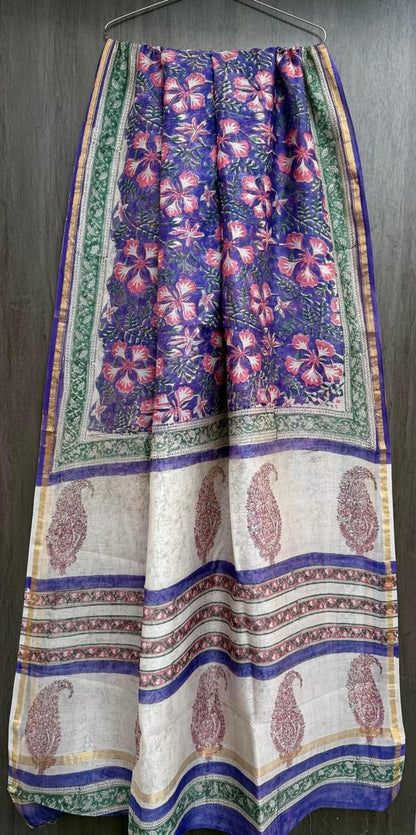 Hand Block Printed Bagru Pure Chanderi Saree with Blouse Piece