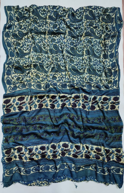 Premium Natural Ajrakh Hand Block Printed Modal Silk Saree