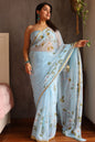 Hand Painted Chiffon Saree with Zari Border – Soft & Elegant Party Wear