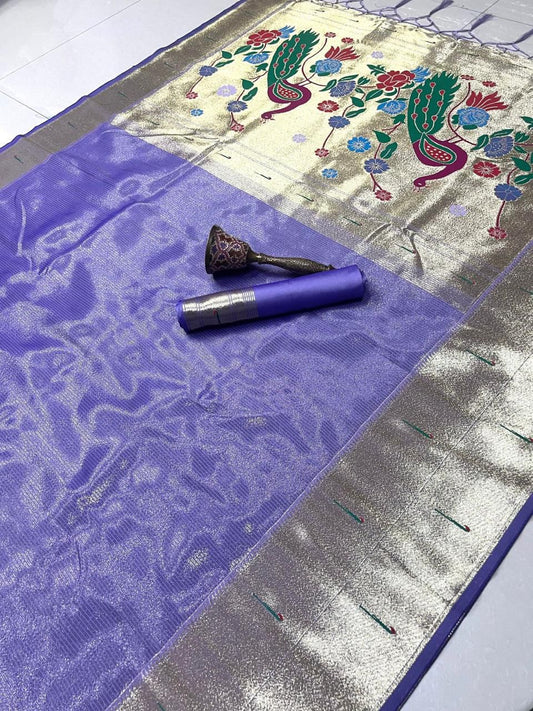 Pure Soft Zari Kanchivaram Tissue Paithani Silk Saree