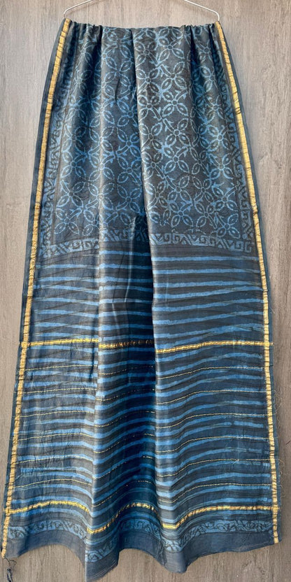 Hand Block Printed Bagru Pure Chanderi Saree with Blouse Piece