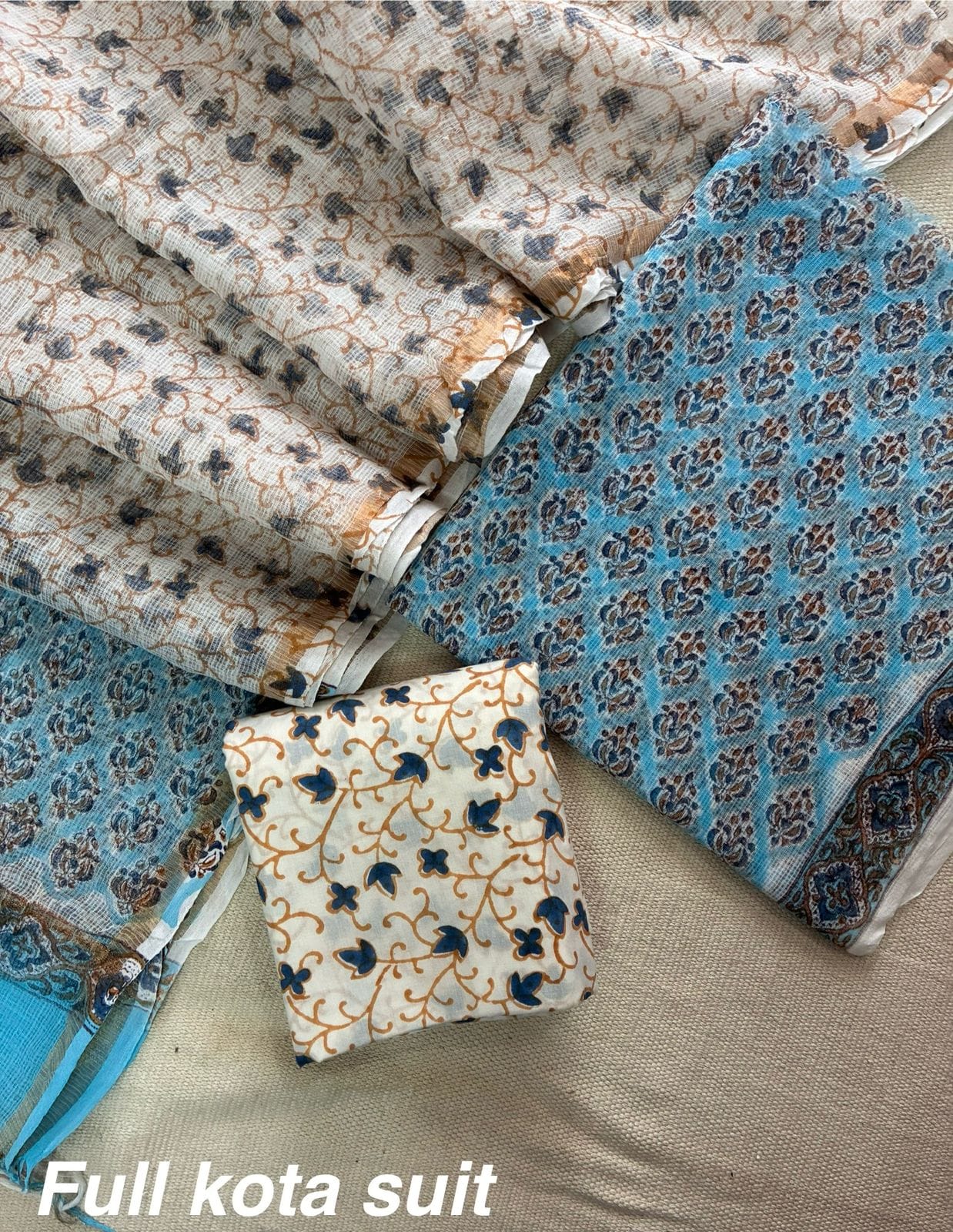 Premium Pure Full Kota Doria Suit | Hand Block Printed Silk Cotton Set