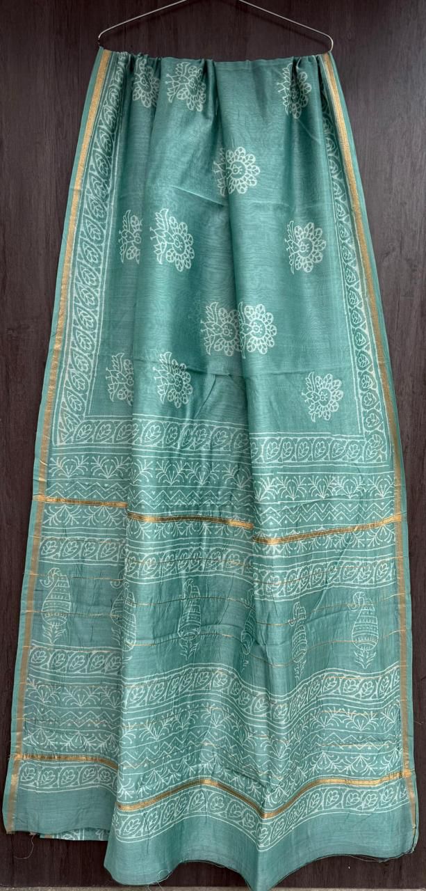 Hand Block Printed Bagru Pure Chanderi Saree with Blouse Piece