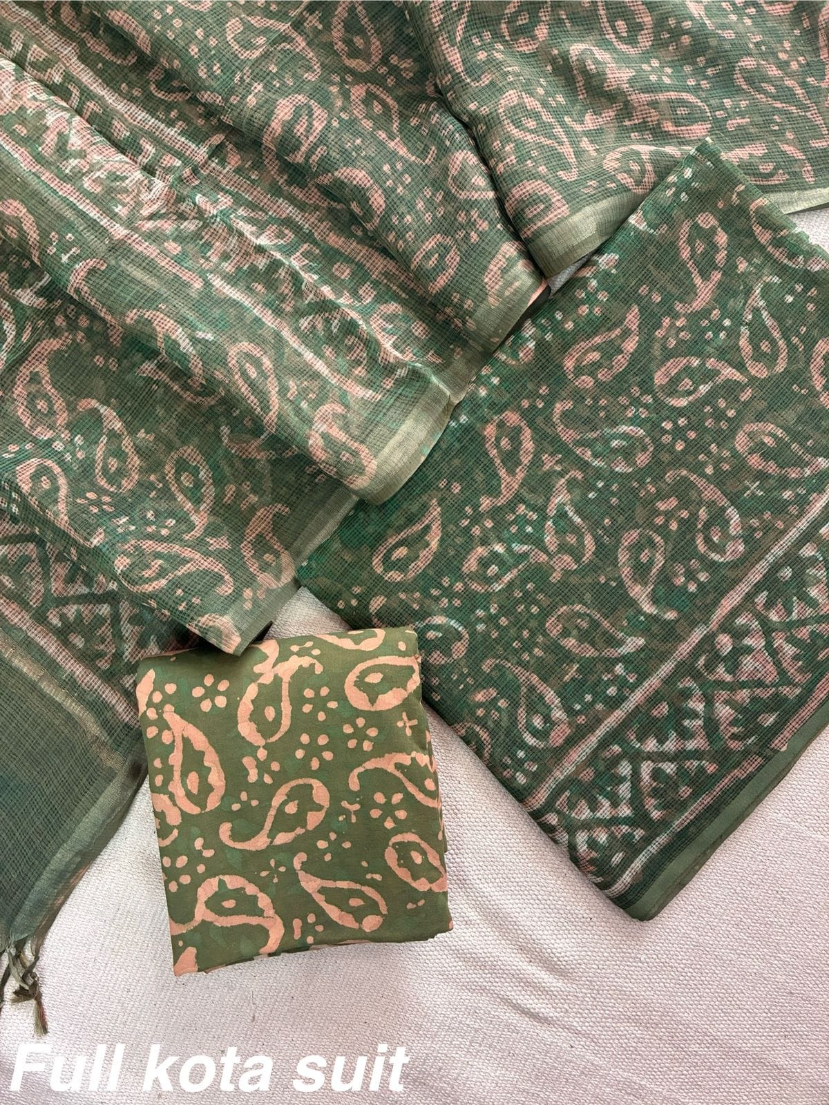 Premium Pure Full Kota Doria Suit | Hand Block Printed Silk Cotton Set
