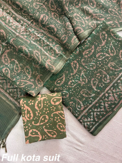 Premium Pure Full Kota Doria Suit | Hand Block Printed Silk Cotton Set