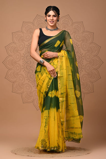 Kota Doriya Hand Block Printed Saree with Blouse (Natural Dye)