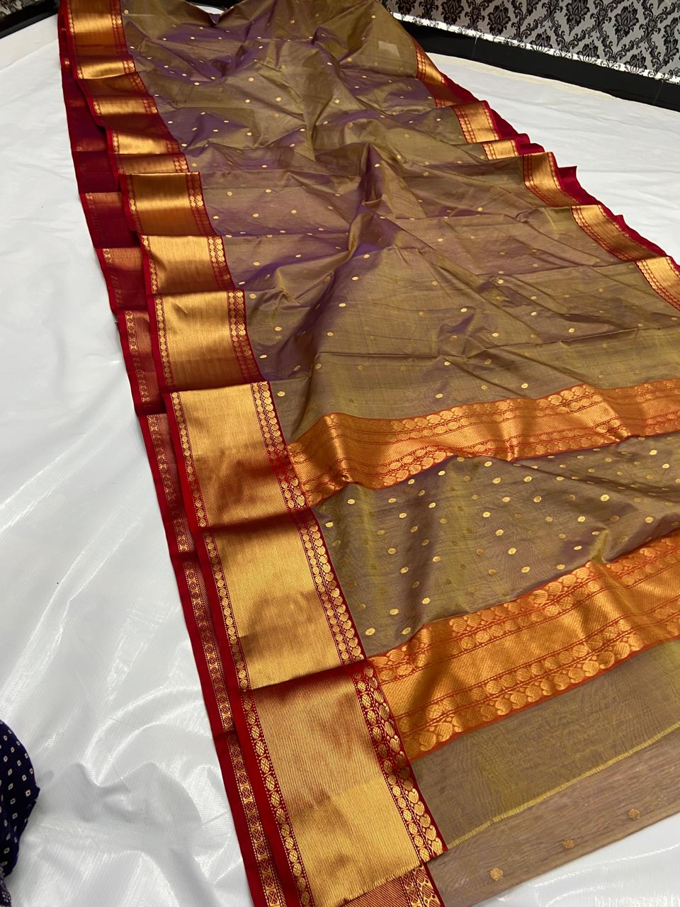 Royal Rajwadi Minakari Buti Katan Silk Chanderi Saree