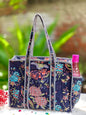 Cotton Quilted Tote Bag with Zip & External Water Bottle Pocket