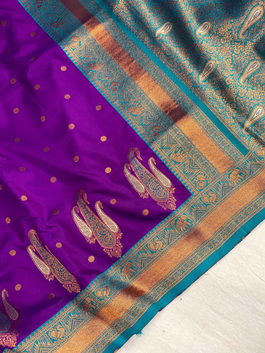 Paithani Silk Saree with Rich Contrast Weaving Pallu & Border