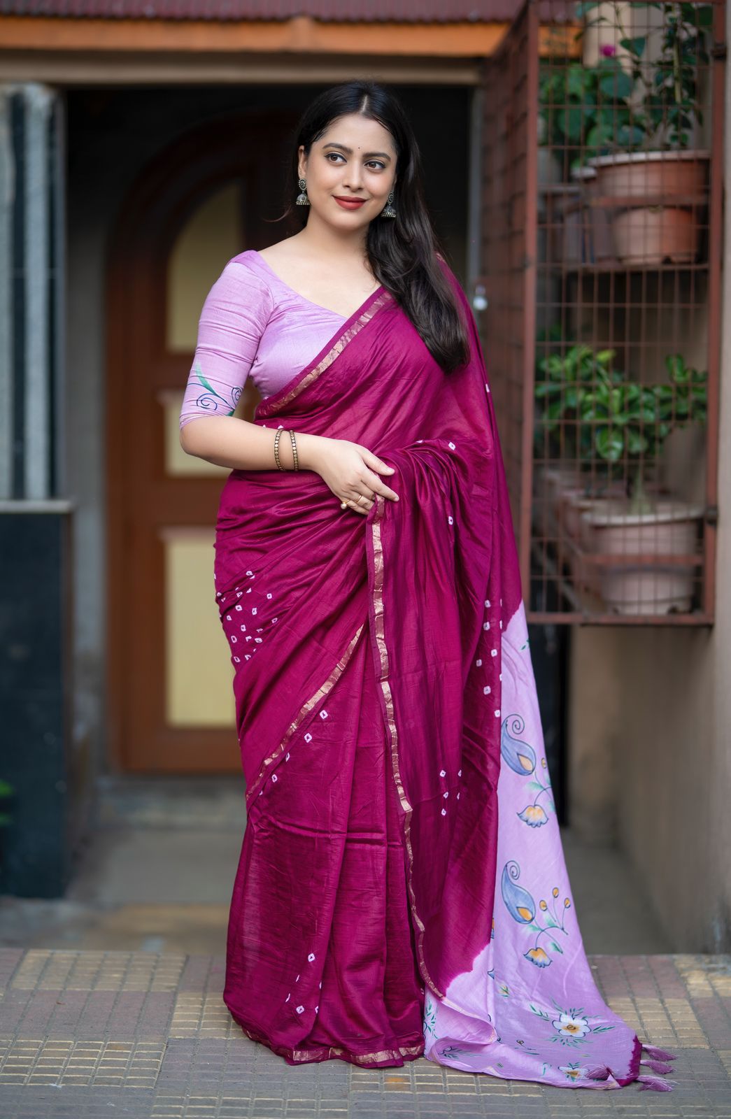 Bandhani Printed Pure Chanderi Cotton Saree with Zari Woven Pattu Border