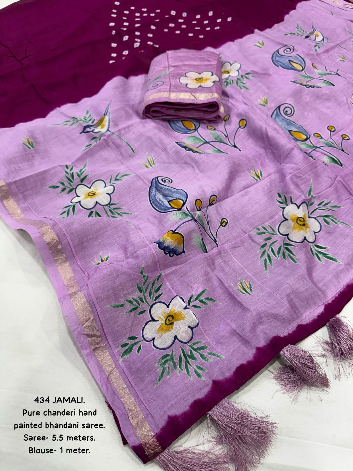 Bandhani Printed Pure Chanderi Cotton Saree with Zari Woven Pattu Border