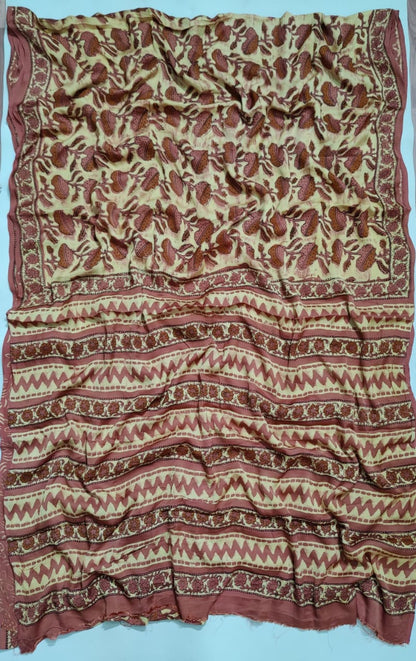 Premium Natural Ajrakh Hand Block Printed Modal Silk Saree