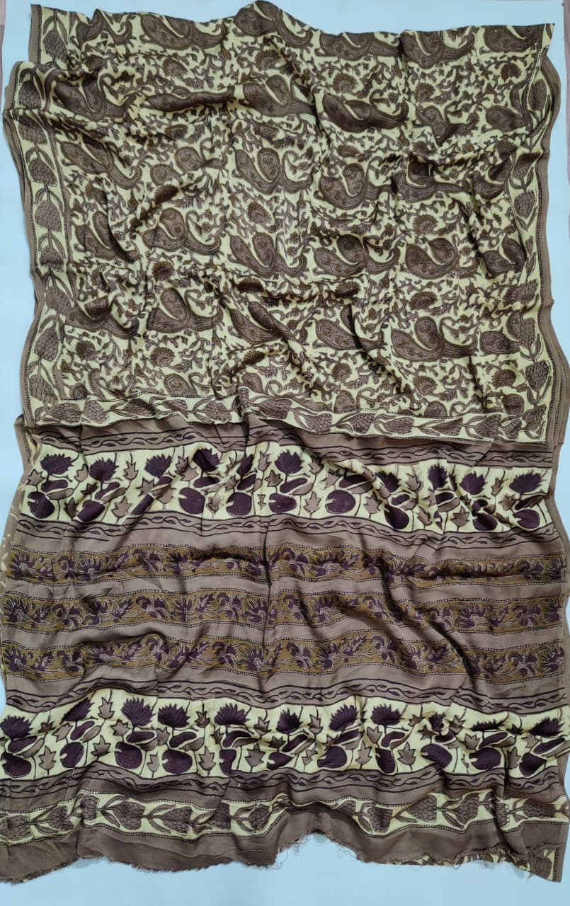 Premium Natural Ajrakh Hand Block Printed Modal Silk Saree