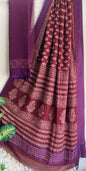 Hand Block Printed Cotton Silk Saree with Temple Border (Ajrakh & Dabu)