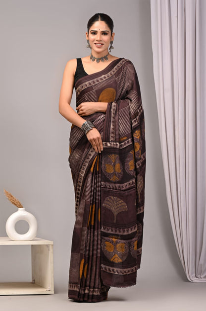 Exclusive Natural-Dye Ajrakh Vanaspati Pure Modal Silk Saree + Printed Blouse