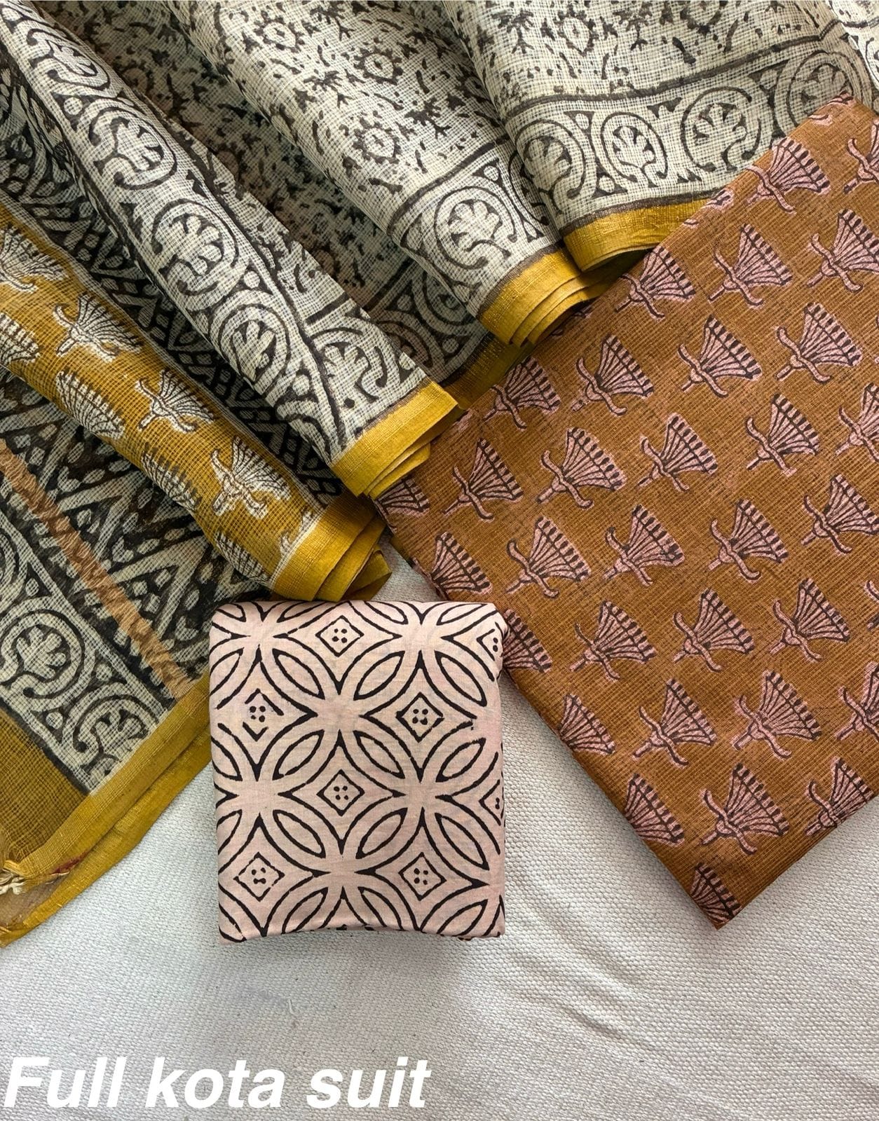Premium Pure Full Kota Doria Suit | Hand Block Printed Silk Cotton Set