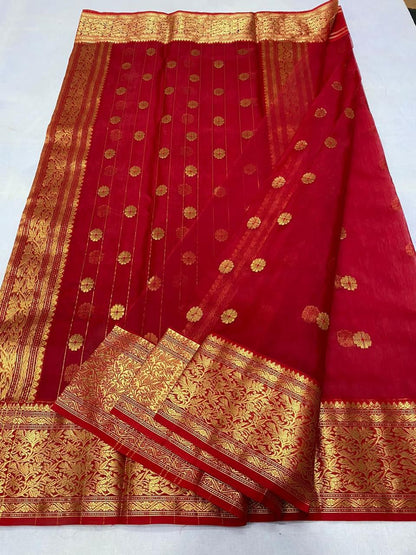 Royal Rajwadi Minakari Buti Katan Silk Chanderi Saree