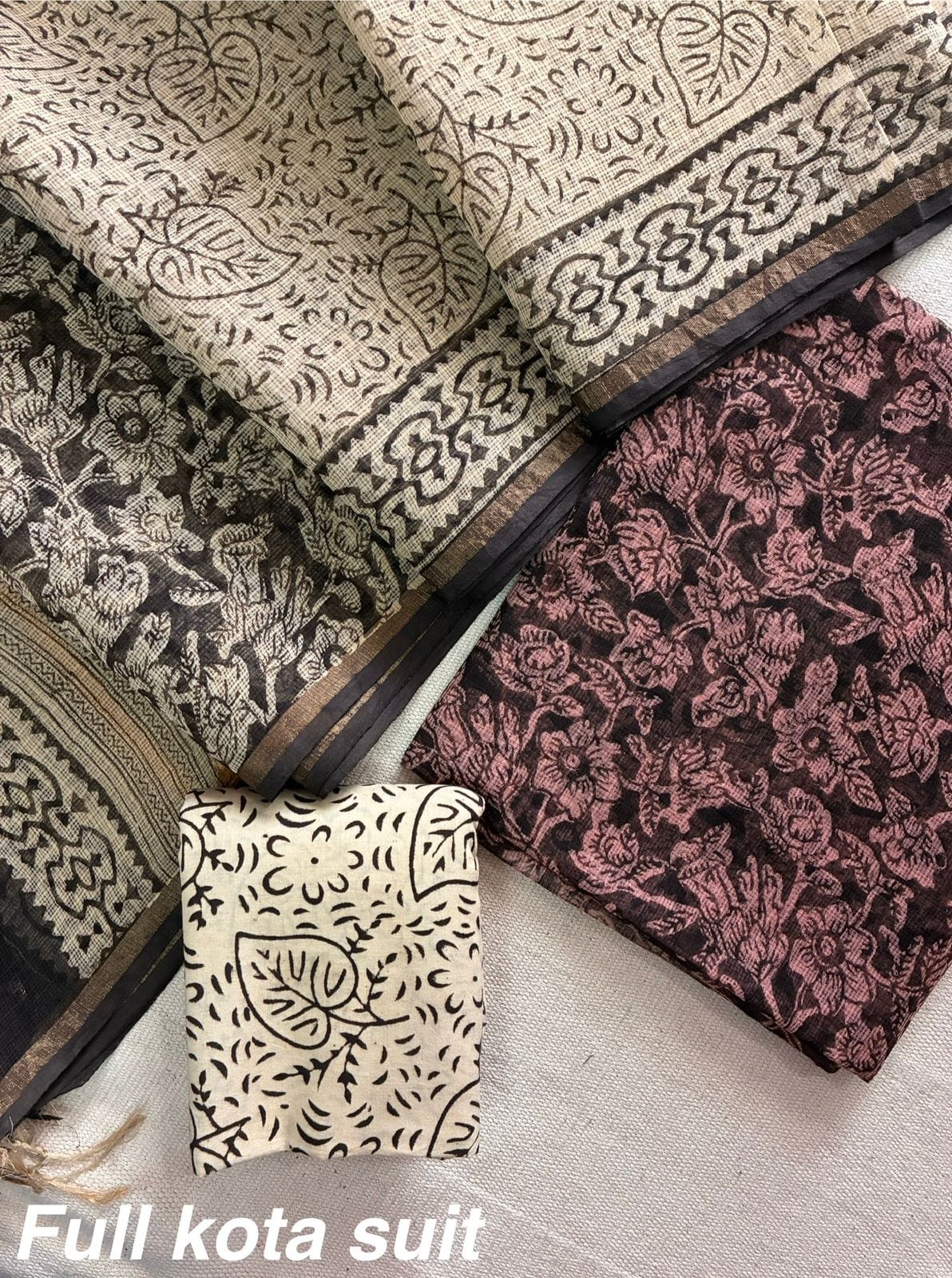 Premium Pure Full Kota Doria Suit | Hand Block Printed Silk Cotton Set
