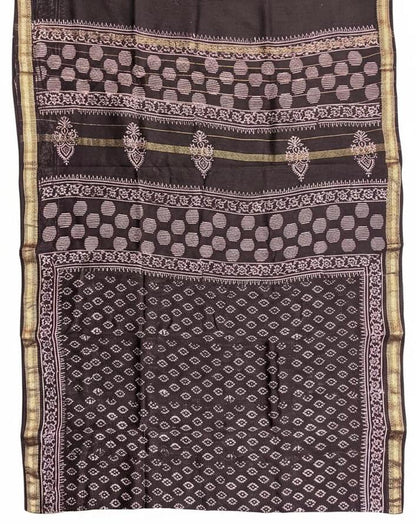 Traditional Hand Block Printed Maheshwari Silk Saree with Zari
