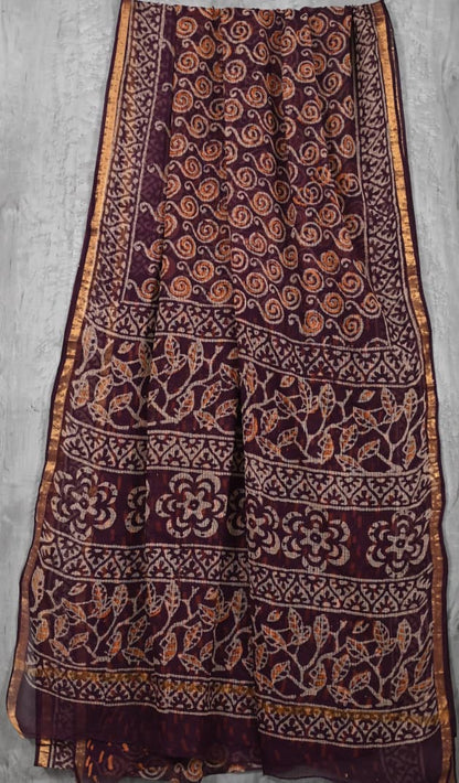 Kota Doriya Hand Block Printed Saree with Blouse (Natural Dye)