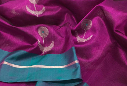 Resham Border Soft Pattu Silk Saree with Meenakari Booti