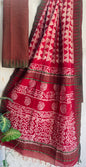 Hand Block Printed Cotton Silk Saree with Temple Border (Ajrakh & Dabu)