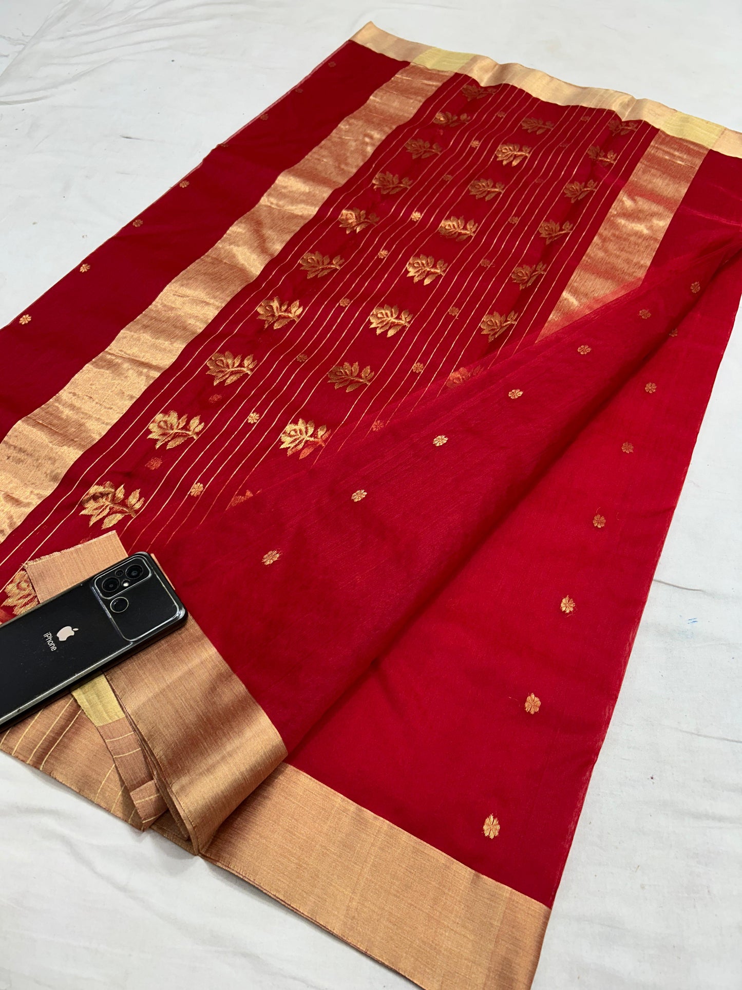 Chanderi Jhad Palla Katan Silk Saree with Ghana Golden Zari Buti
