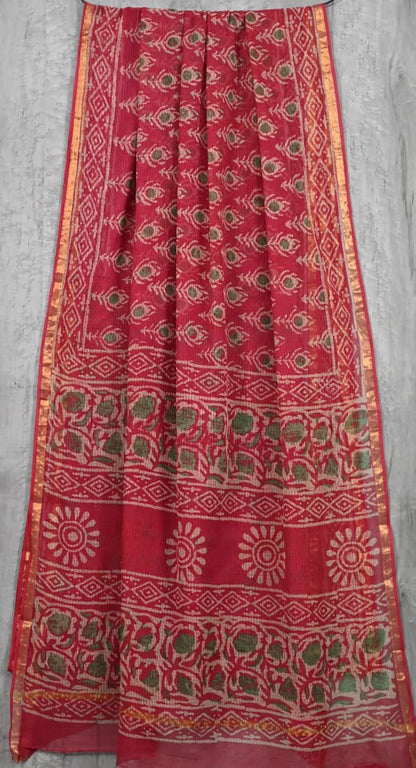 Kota Doriya Hand Block Printed Saree with Blouse (Natural Dye)